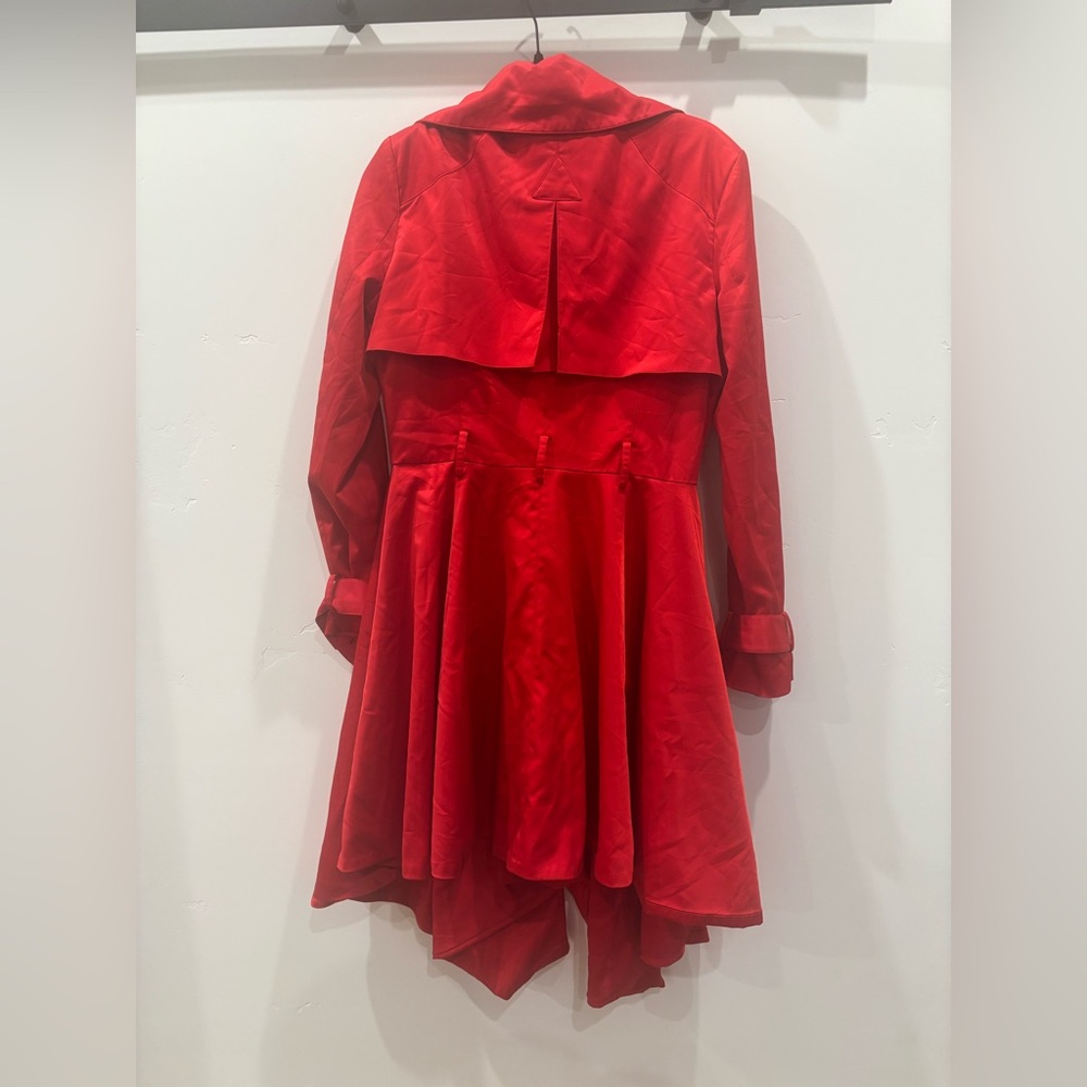 bebe Vibrant Red Long Sleeve trench coat size large elegant date evening - Picture 5 of 8